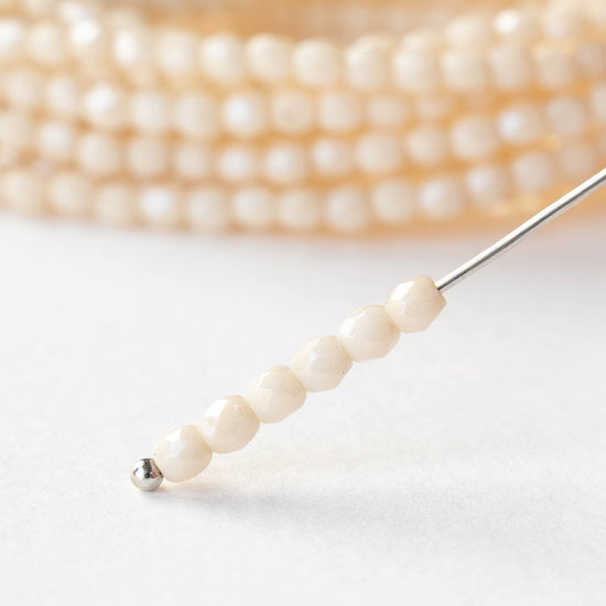 3mm Firepolished Round Beads - Opaque Ivory White - 50 Beads