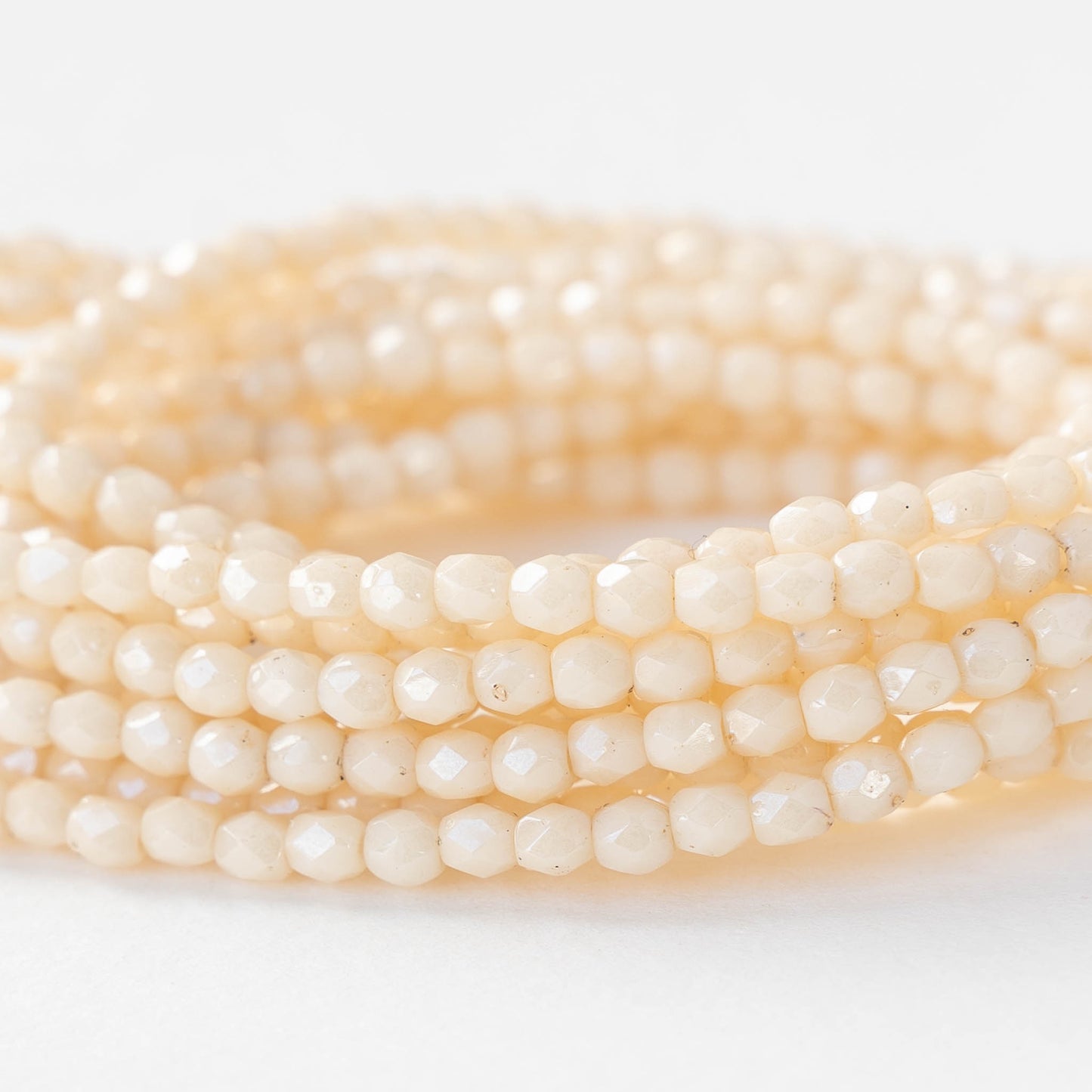 3mm Firepolished Round Beads - Opaque Ivory White - 50 Beads