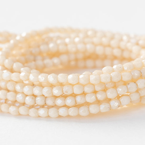 3mm Firepolished Round Beads - Opaque Ivory White - 50 Beads