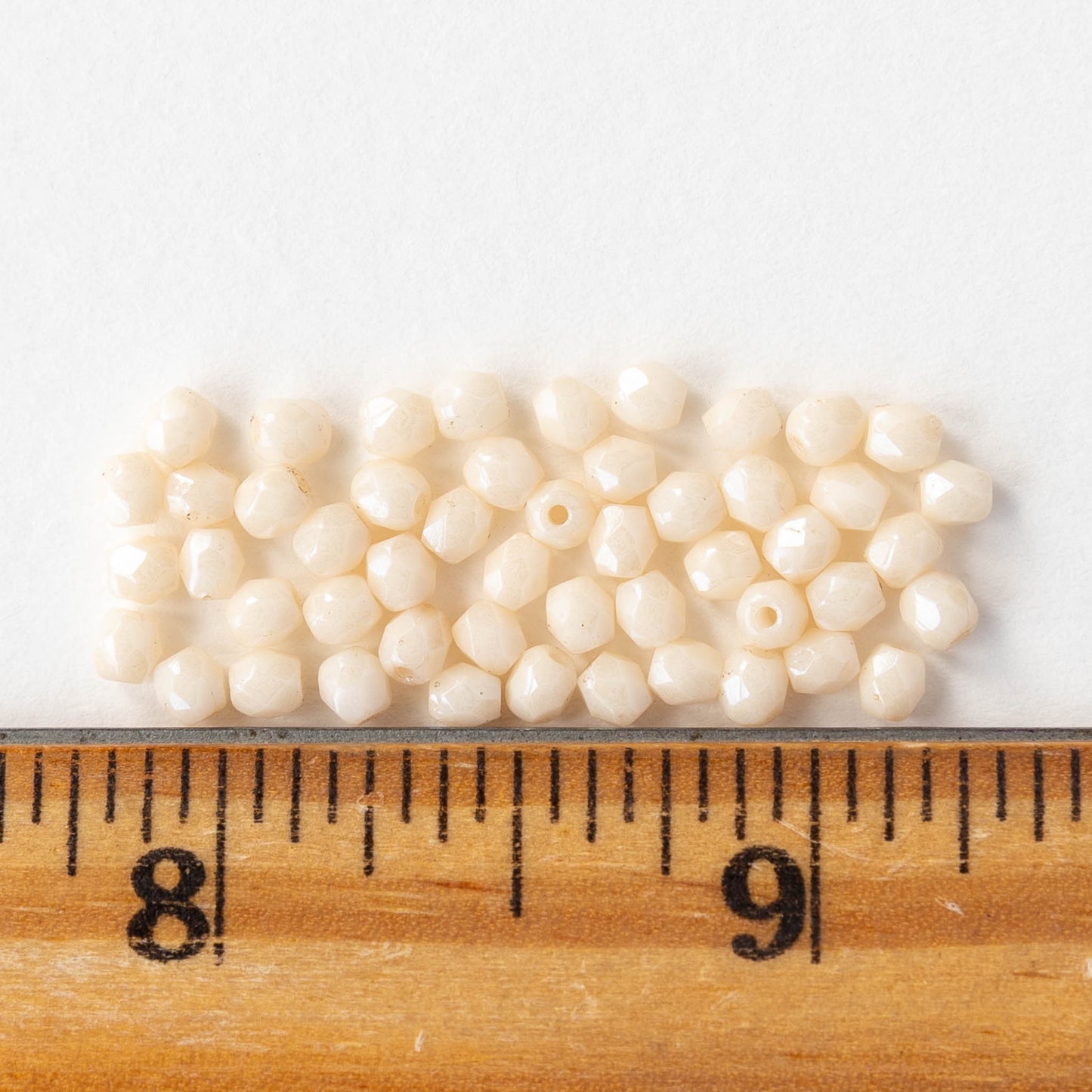 3mm Firepolished Round Beads - Opaque Ivory White - 50 Beads