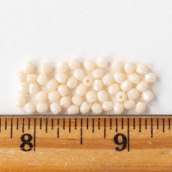3mm Firepolished Round Beads - Opaque Ivory White - 50 Beads