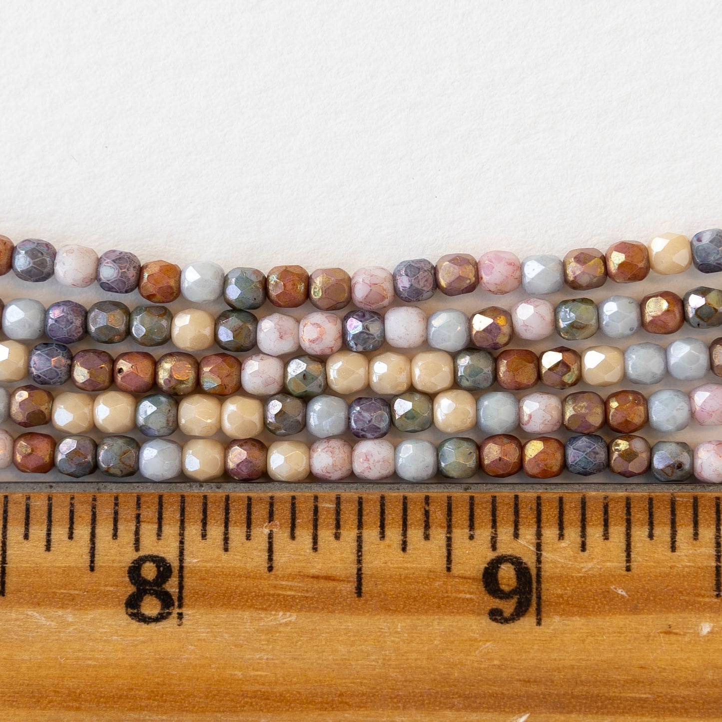 3mm Round Faceted Glass Beads - Opaque Luster Mix - 50 Beads