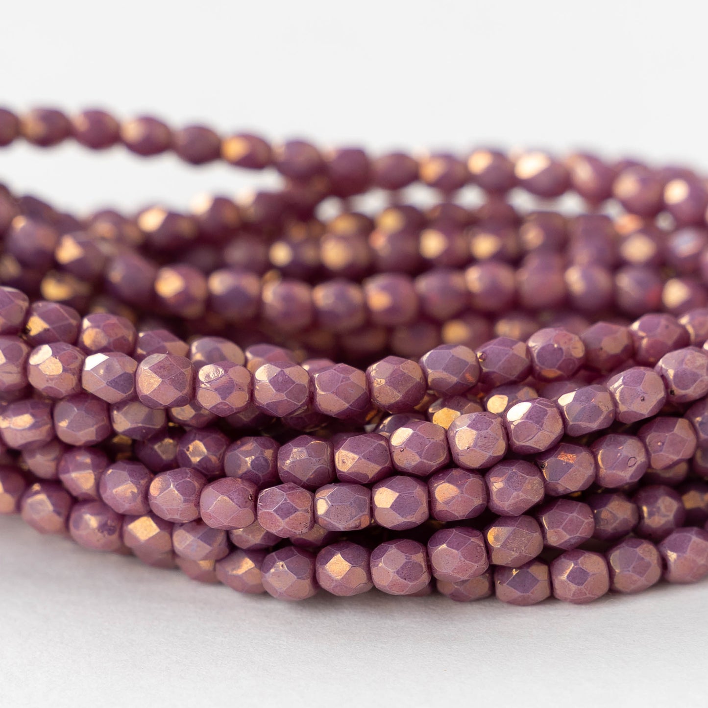 3mm Round Faceted Glass Beads - Opaque Pink Gold Luster - 50 Beads