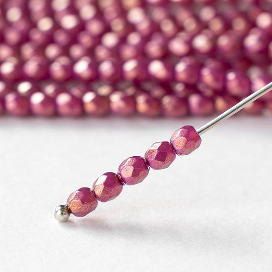 3mm Firepolished Round Beads - Halo Ethereal Madder Rose - 50 Beads