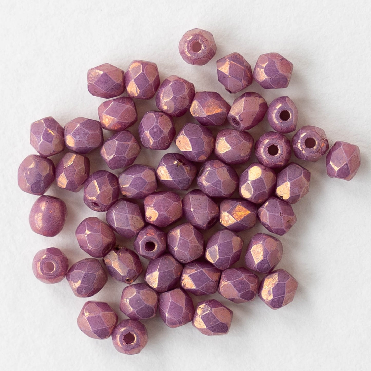 3mm Round Faceted Glass Beads - Opaque Pink Gold Luster - 50 Beads