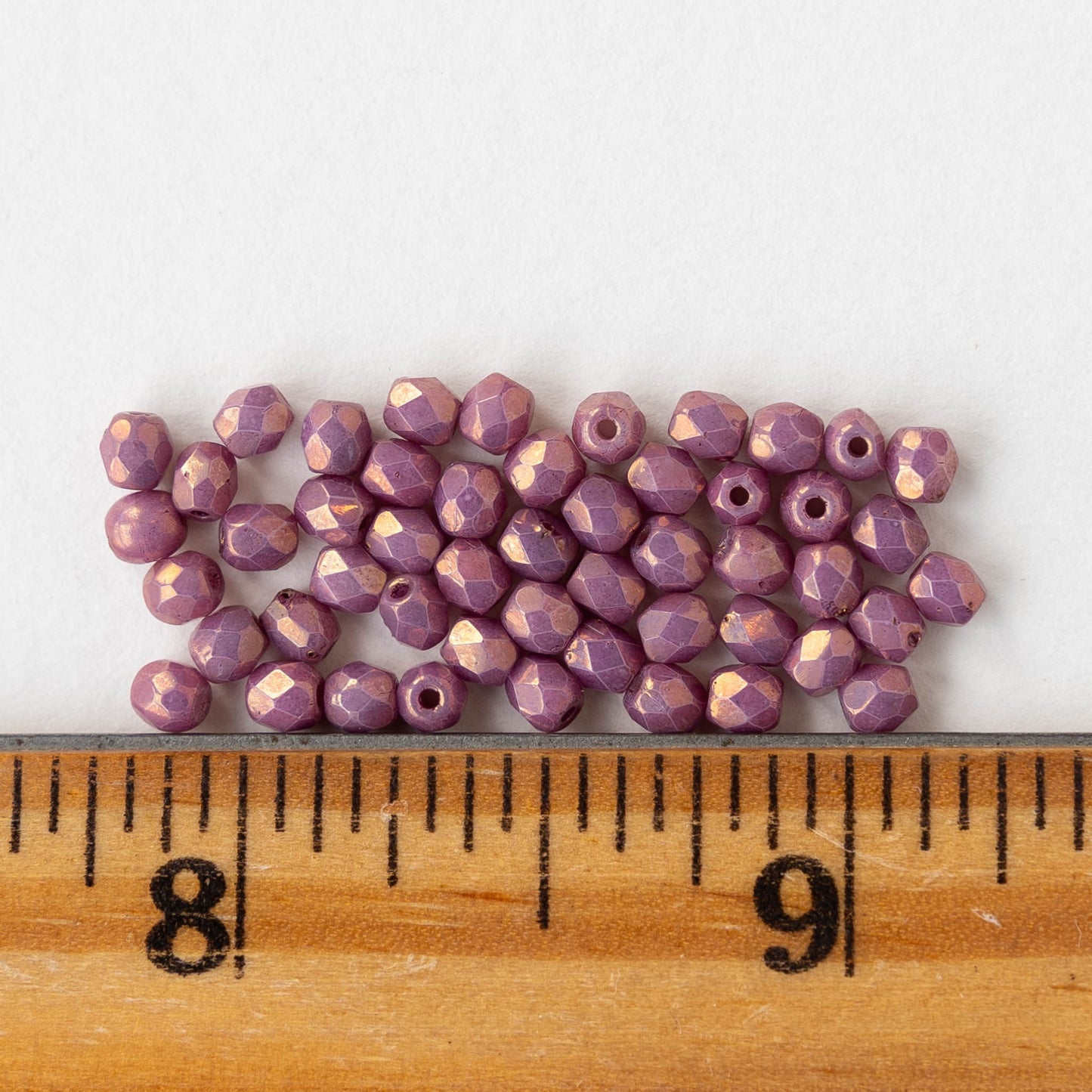 3mm Round Faceted Glass Beads - Opaque Pink Gold Luster - 50 Beads