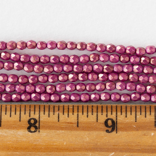 3mm Firepolished Round Beads - Halo Ethereal Madder Rose - 50 Beads