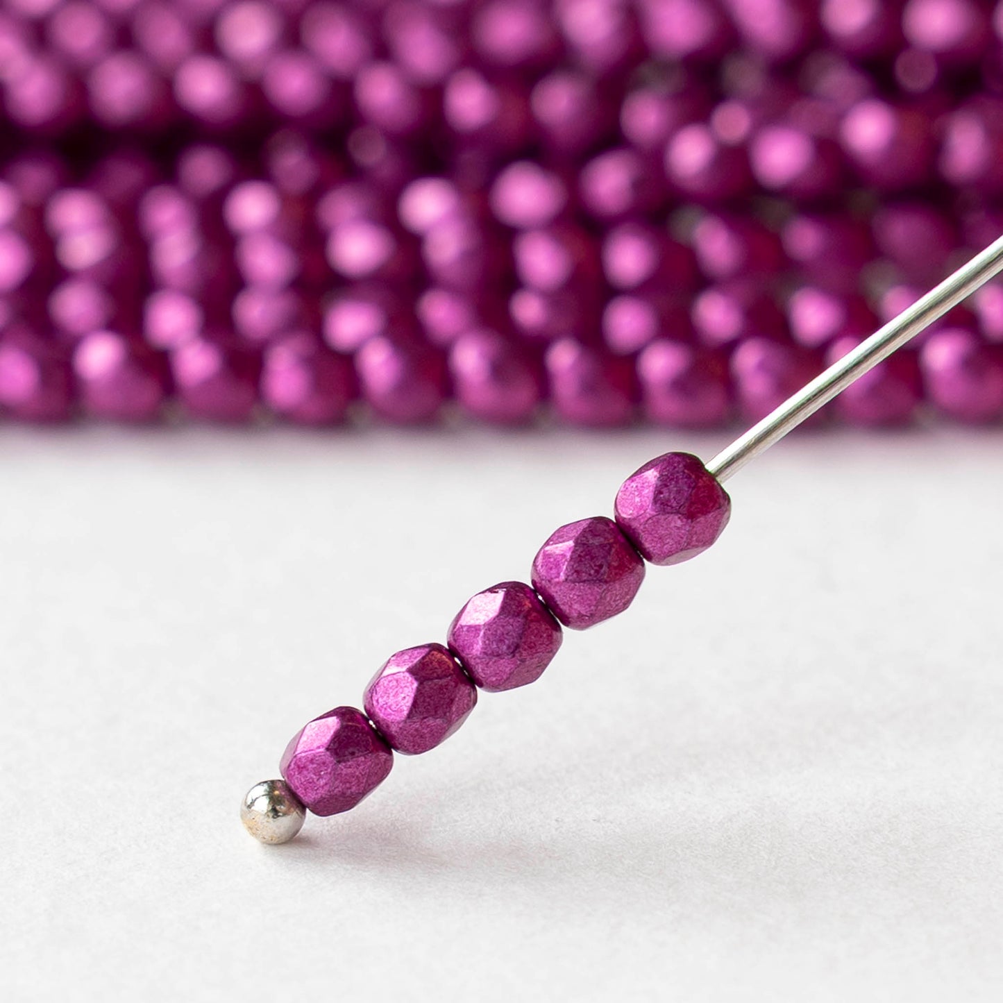 3mm Firepolished Round Beads - Sueded Gold Fuchsia Red - 50 Beads