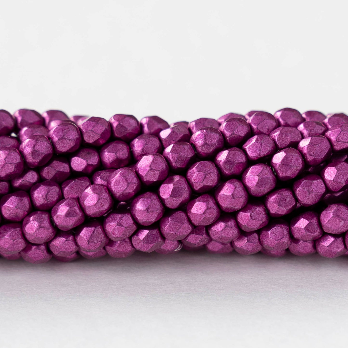 3mm Firepolished Round Beads - Sueded Gold Fuchsia Red - 50 Beads
