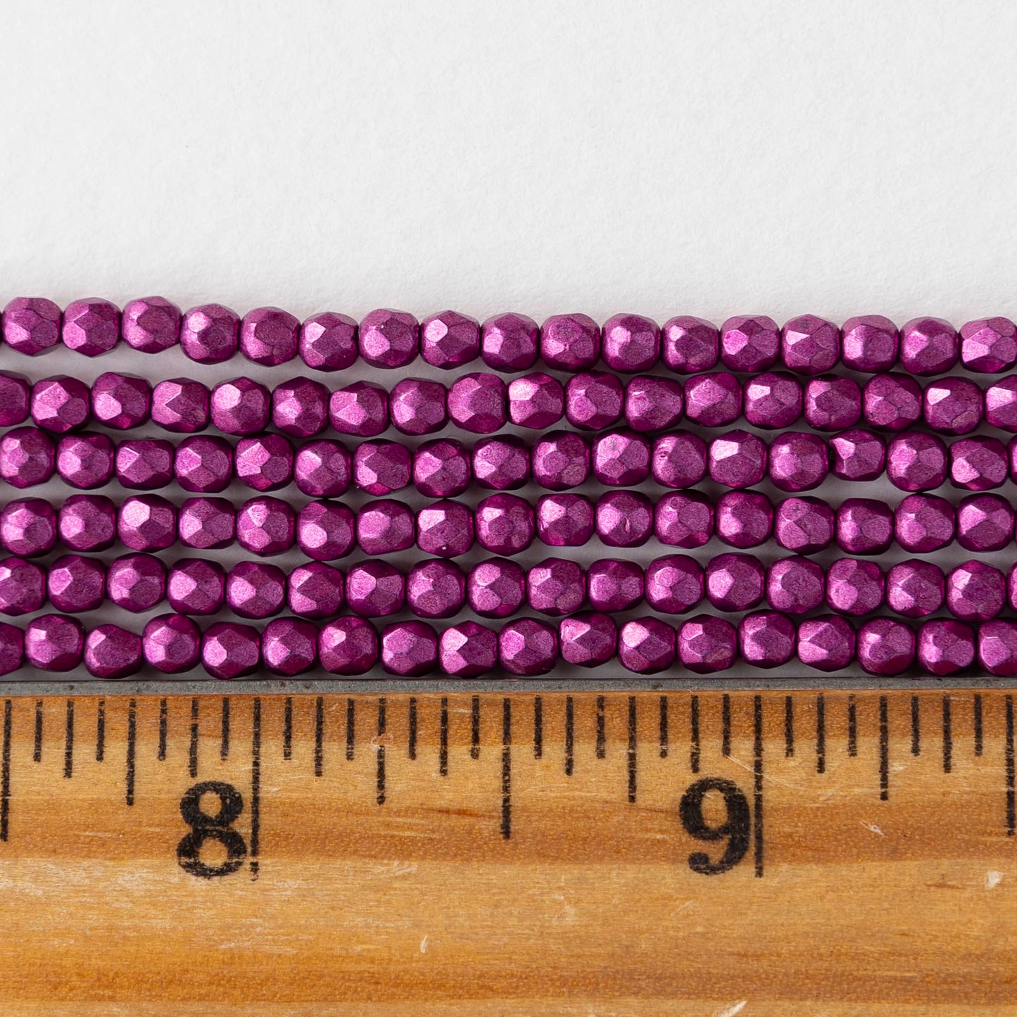 3mm Firepolished Round Beads - Sueded Gold Fuchsia Red - 50 Beads