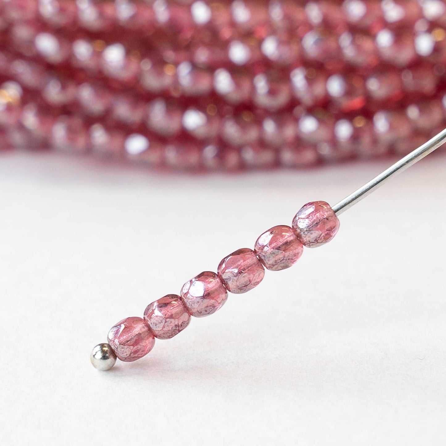 3mm Firepolished Round Beads - Pink Silver Luster - 50 Beads