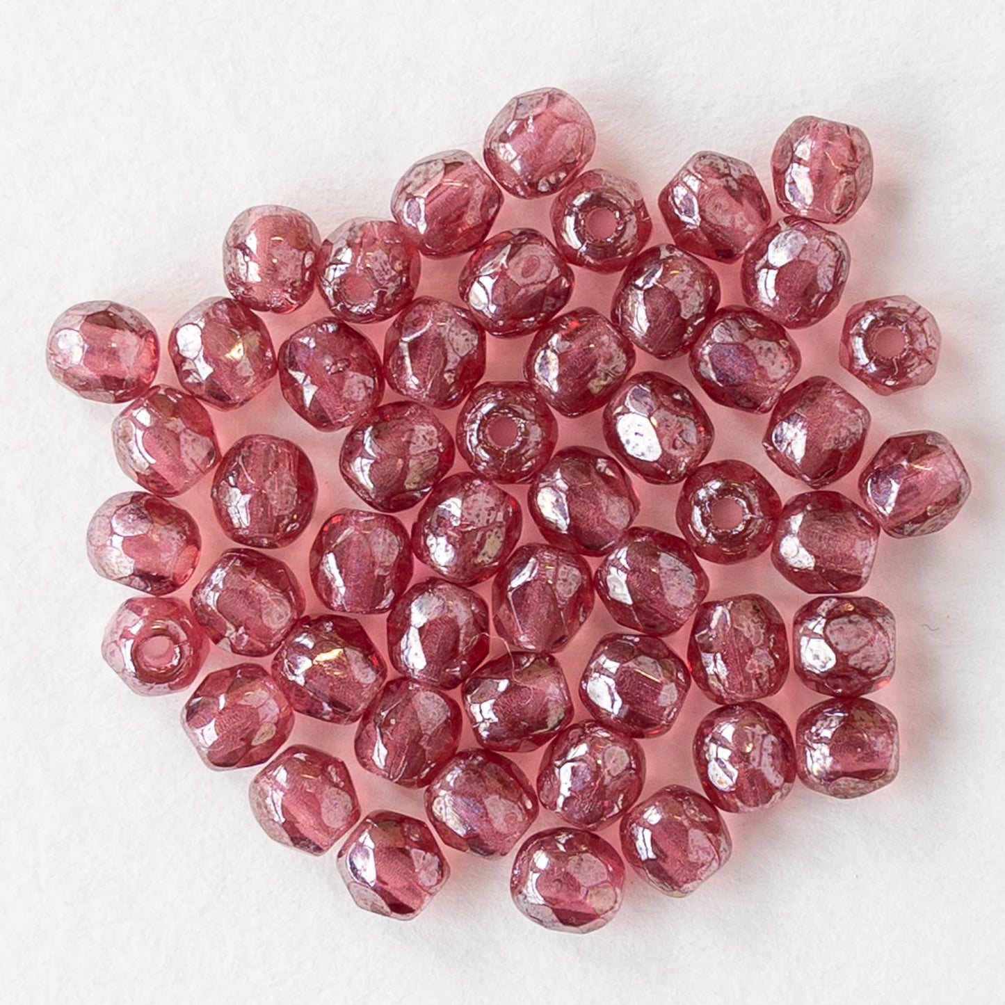 3mm Firepolished Round Beads - Pink Silver Luster - 50 Beads