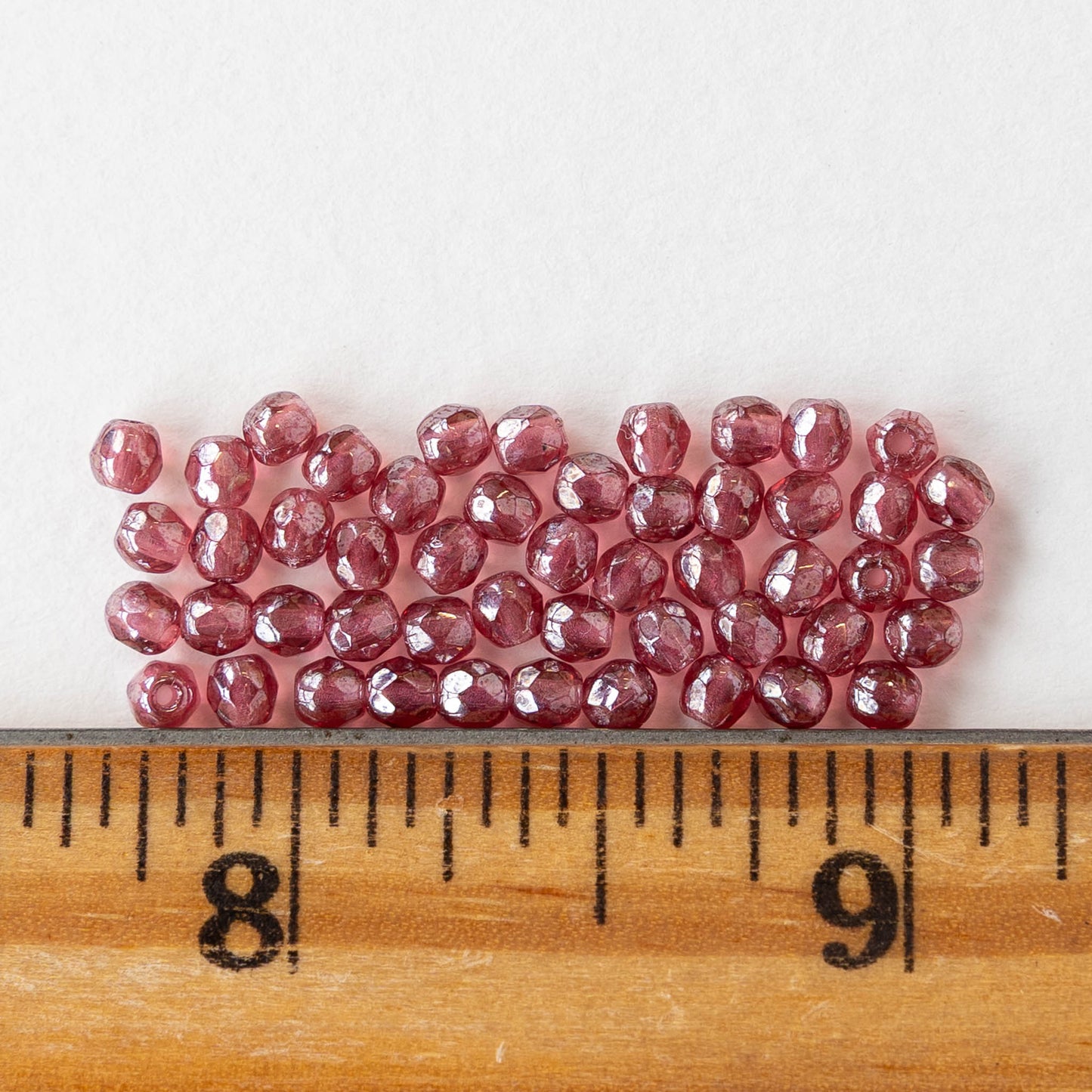 3mm Firepolished Round Beads - Pink Silver Luster - 50 Beads