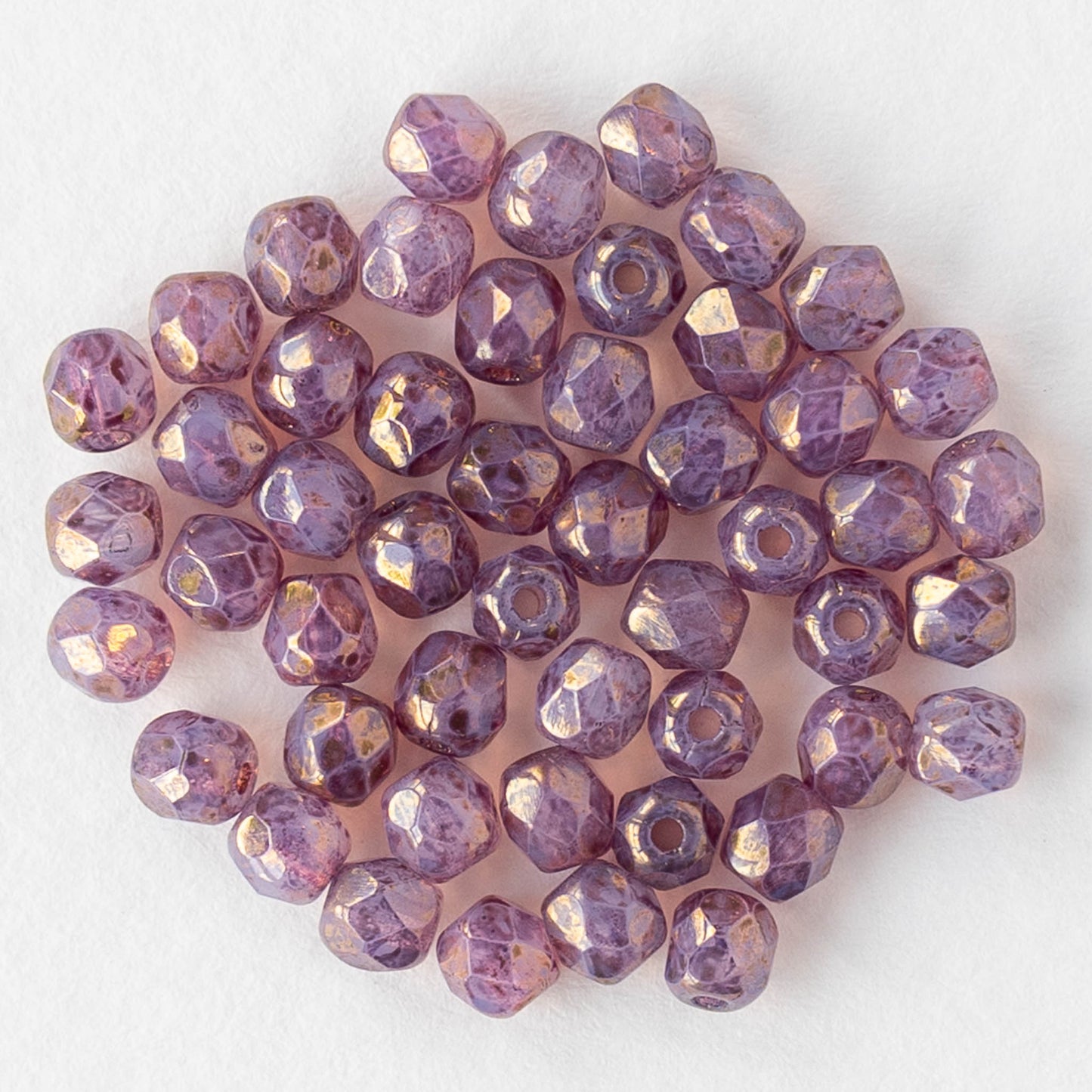 3mm Firepolished Round Beads - Purple Gold Luster - 50 Beads