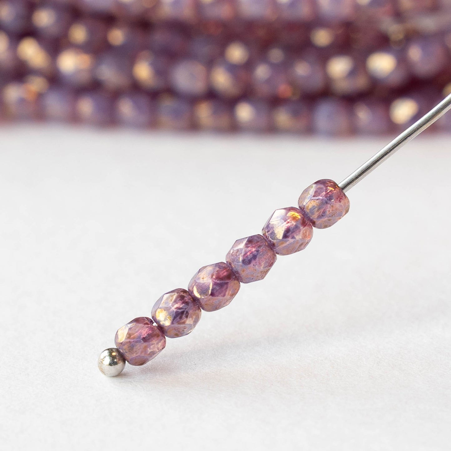 3mm Firepolished Round Beads - Purple Gold Luster - 50 Beads