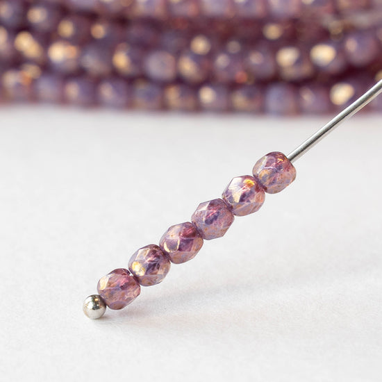 3mm Firepolished Round Beads - Purple Gold Luster - 50 Beads