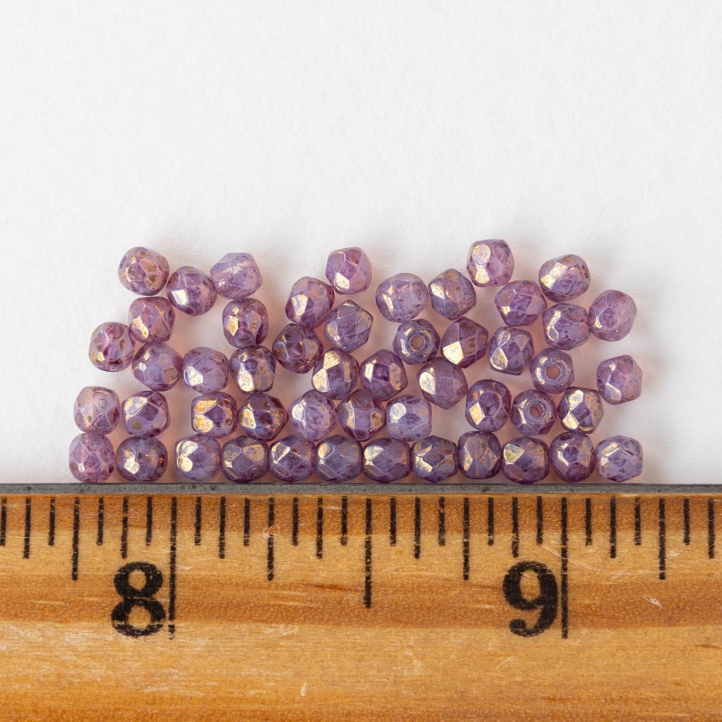 3mm Firepolished Round Beads - Purple Gold Luster - 50 Beads