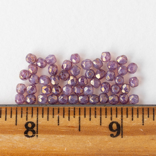 3mm Firepolished Round Beads - Purple Gold Luster - 50 Beads