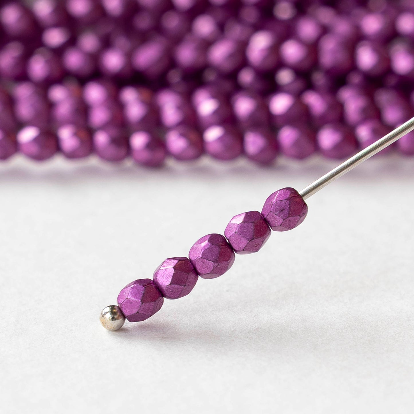 3mm Firepolished Round Beads - Metallic Pink Yarrow - 50 Beads