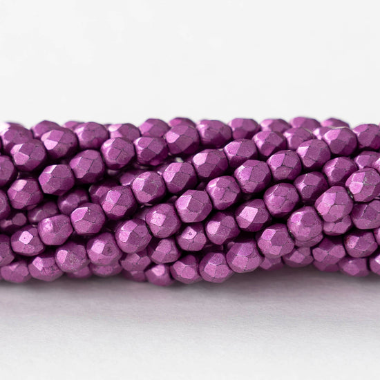 3mm Firepolished Round Beads - Metallic Pink Yarrow - 50 Beads