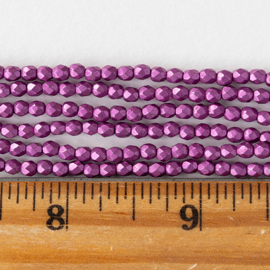 3mm Firepolished Round Beads - Metallic Pink Yarrow - 50 Beads