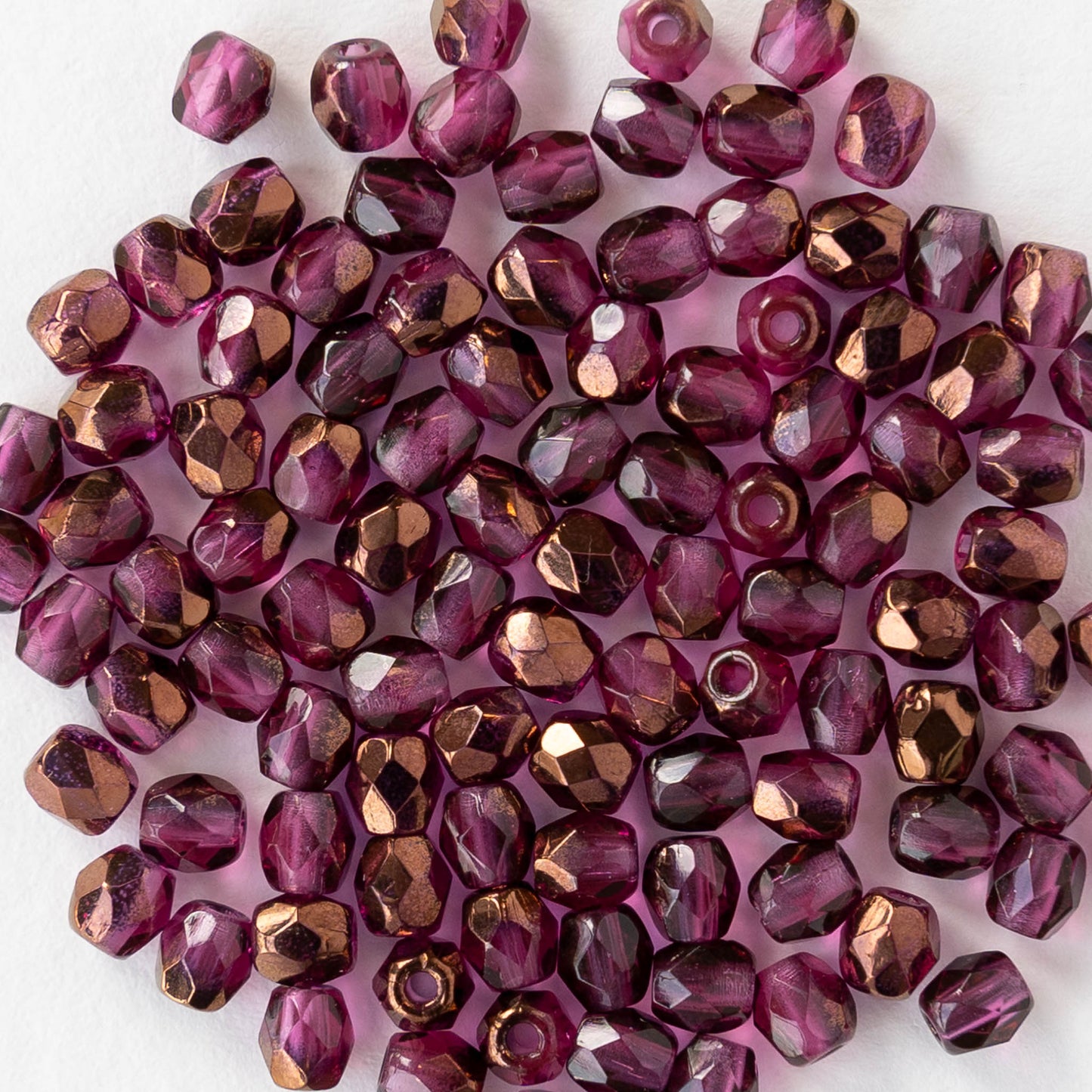 Bronze Raspberry 3mm Round Faceted Glass Beads - Transparent Raspberry Bronze - 50 Bead ...