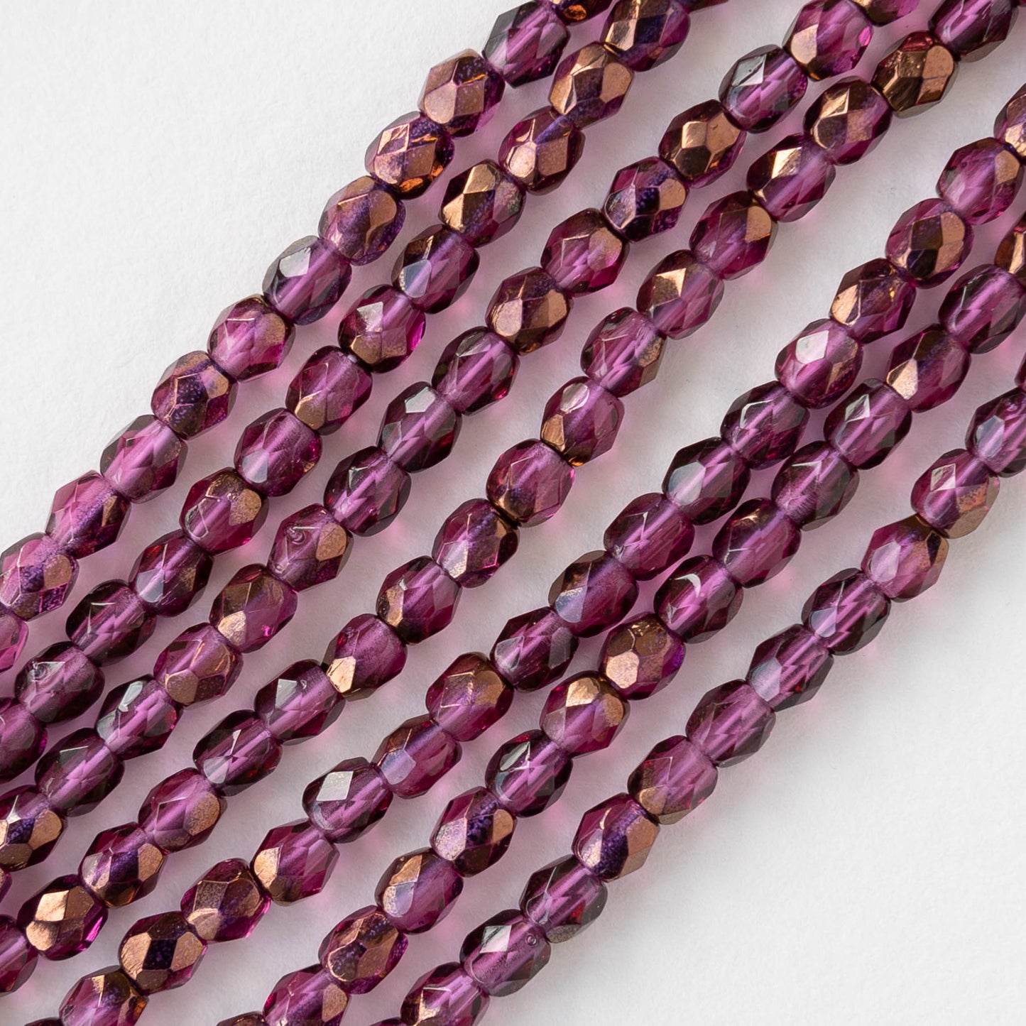 3mm Round Faceted Glass Beads - Transparent Raspberry Bronze - 50 Beads