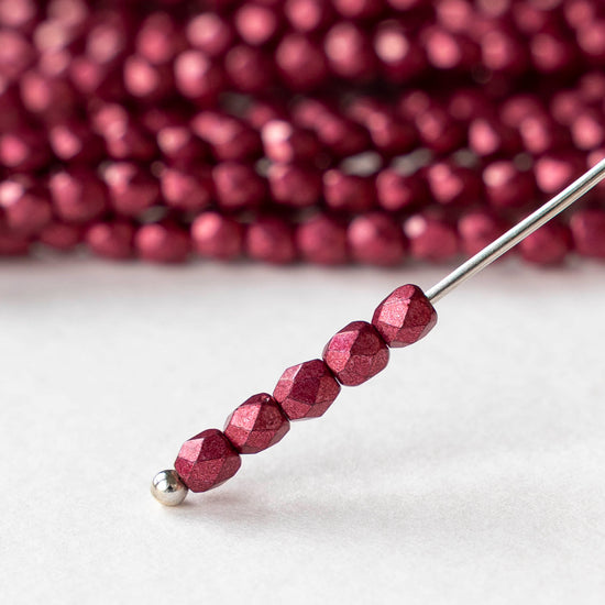 3mm Firepolished Round Beads - Sueded Gold Lilly Pad - 50 Beads