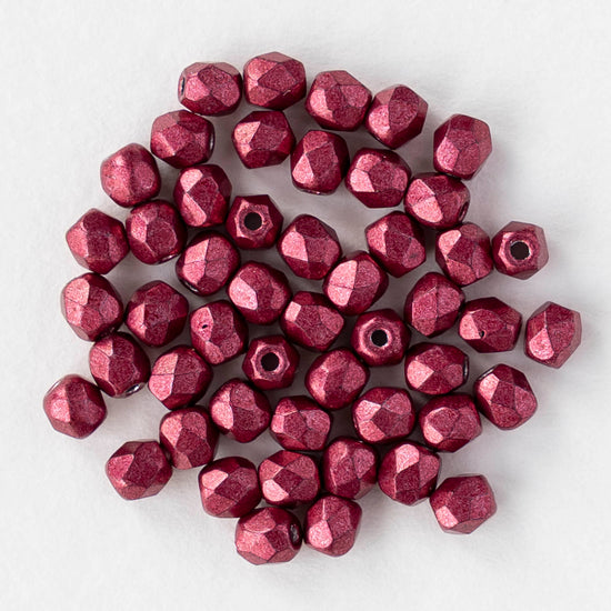 3mm Firepolished Round Beads - Sueded Gold Lilly Pad - 50 Beads