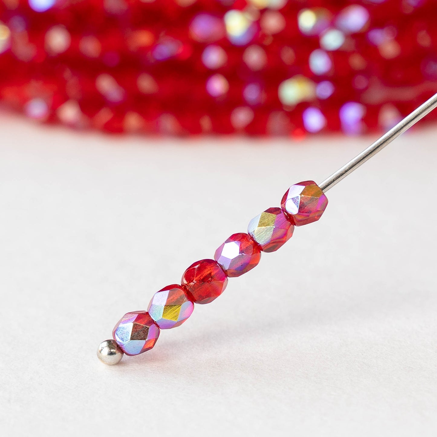 3mm Firepolished Round Beads - Red AB - 50 Beads