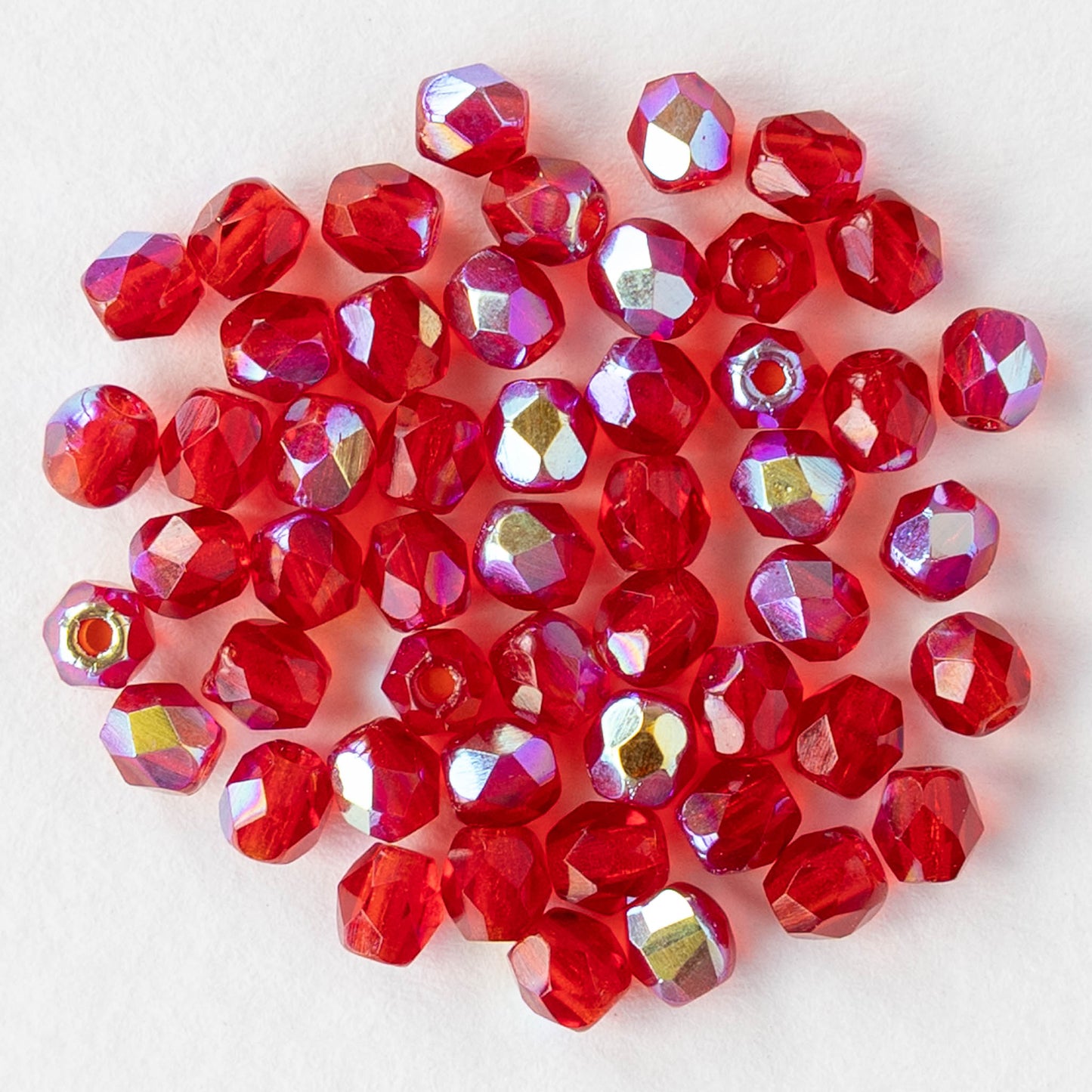 3mm Firepolished Round Beads - Red AB - 50 Beads