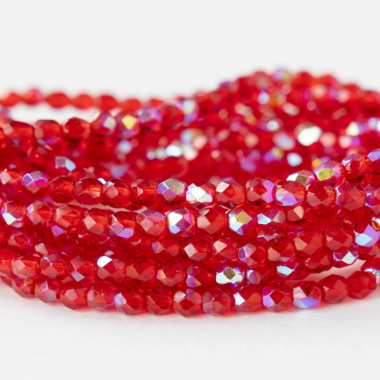 3mm Firepolished Round Beads - Red AB - 50 Beads
