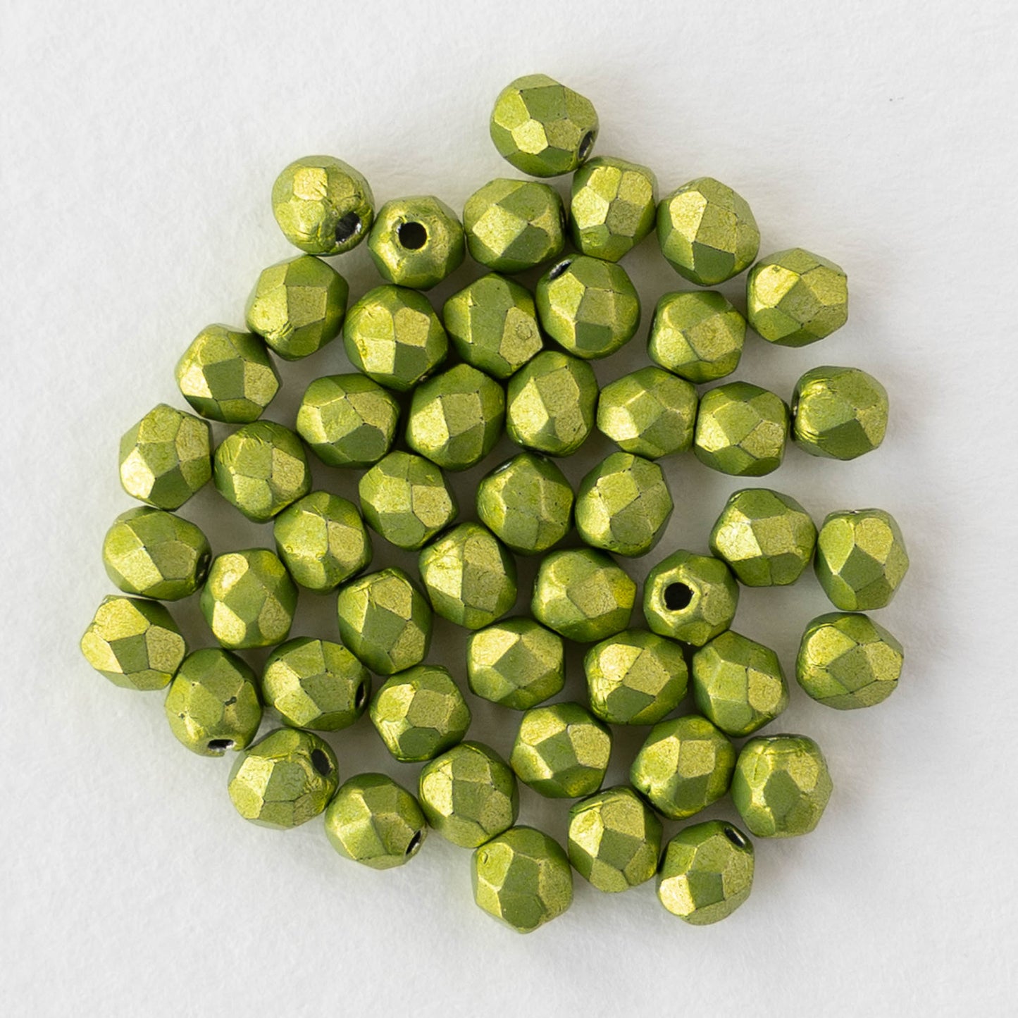 3mm Firepolished Round Beads - Saturated Metallic Lime Punch - 50 bead strand