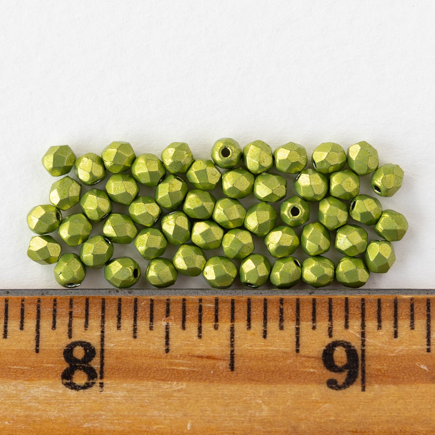 3mm Firepolished Round Beads - Saturated Metallic Lime Punch - 50 bead strand