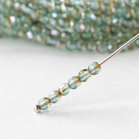 3mm Firepolished Round Beads - Seafoam Amber - 50 Beads