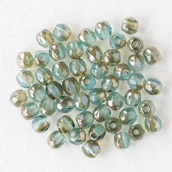 3mm Firepolished Round Beads - Seafoam Amber - 50 Beads