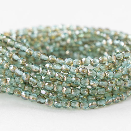 3mm Firepolished Round Beads - Seafoam Amber - 50 Beads