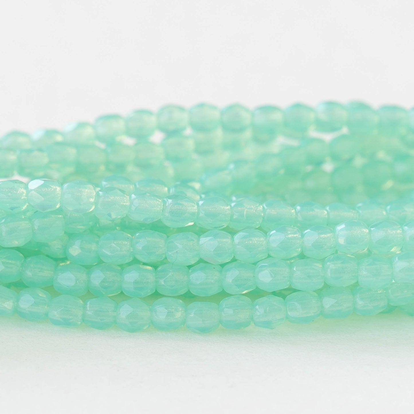 3mm Round Faceted Glass Beads - Seafoam Opaline - 50 Beads