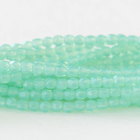 3mm Round Faceted Glass Beads - Seafoam Opaline - 50 Beads