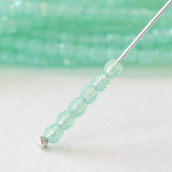 3mm Round Faceted Glass Beads - Seafoam Opaline - 50 Beads