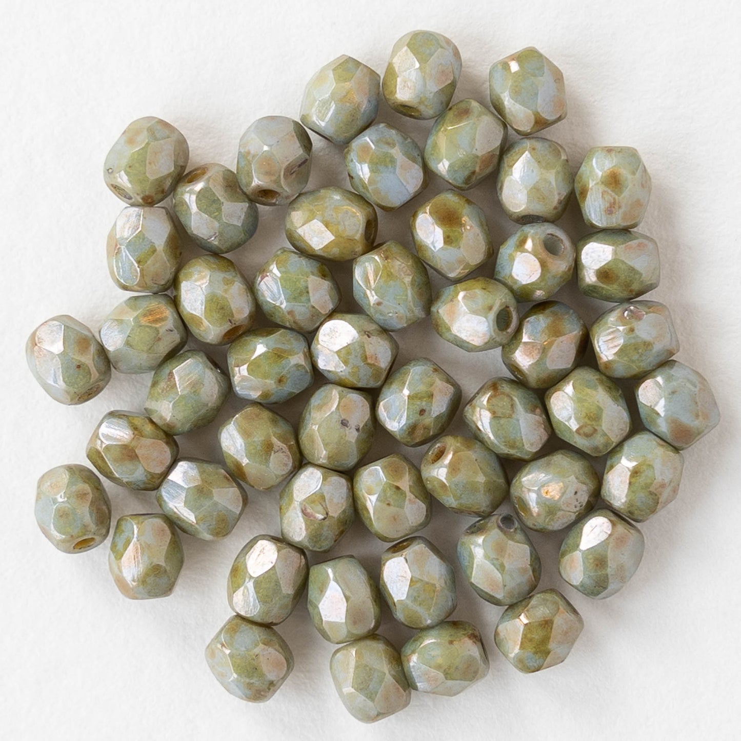 3mm Round Faceted Glass Beads - Opaque Seafoam Picasso Luster - 50 Beads