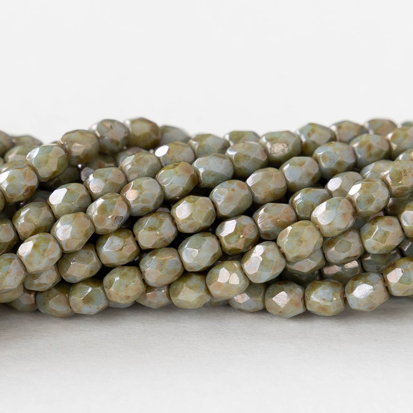 3mm Round Faceted Glass Beads - Opaque Seafoam Picasso Luster - 50 Beads