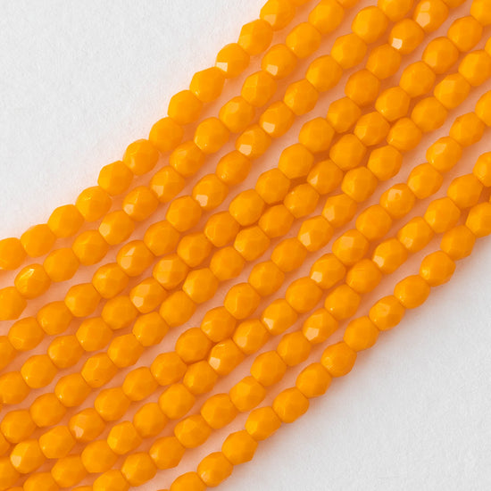 3mm Round Faceted Glass Beads - Opaque Sunflower Yellow - 100 Beads