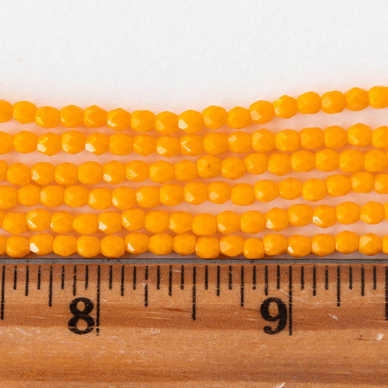 3mm Round Faceted Glass Beads - Opaque Sunflower Yellow - 100 Beads