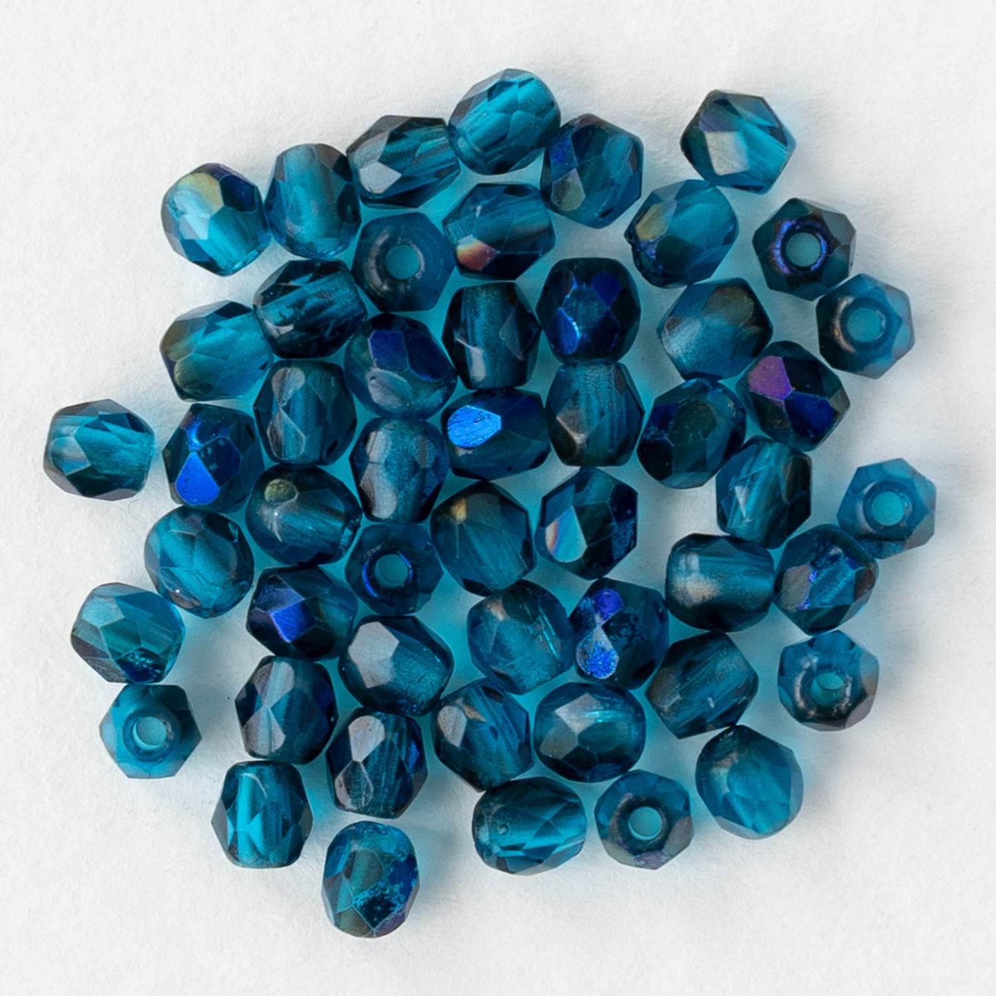 3mm Firepolished Round Beads - Teal Blue Rainbow - 50 Beads