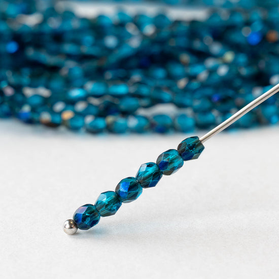 3mm Firepolished Round Beads - Teal Blue Rainbow - 50 Beads