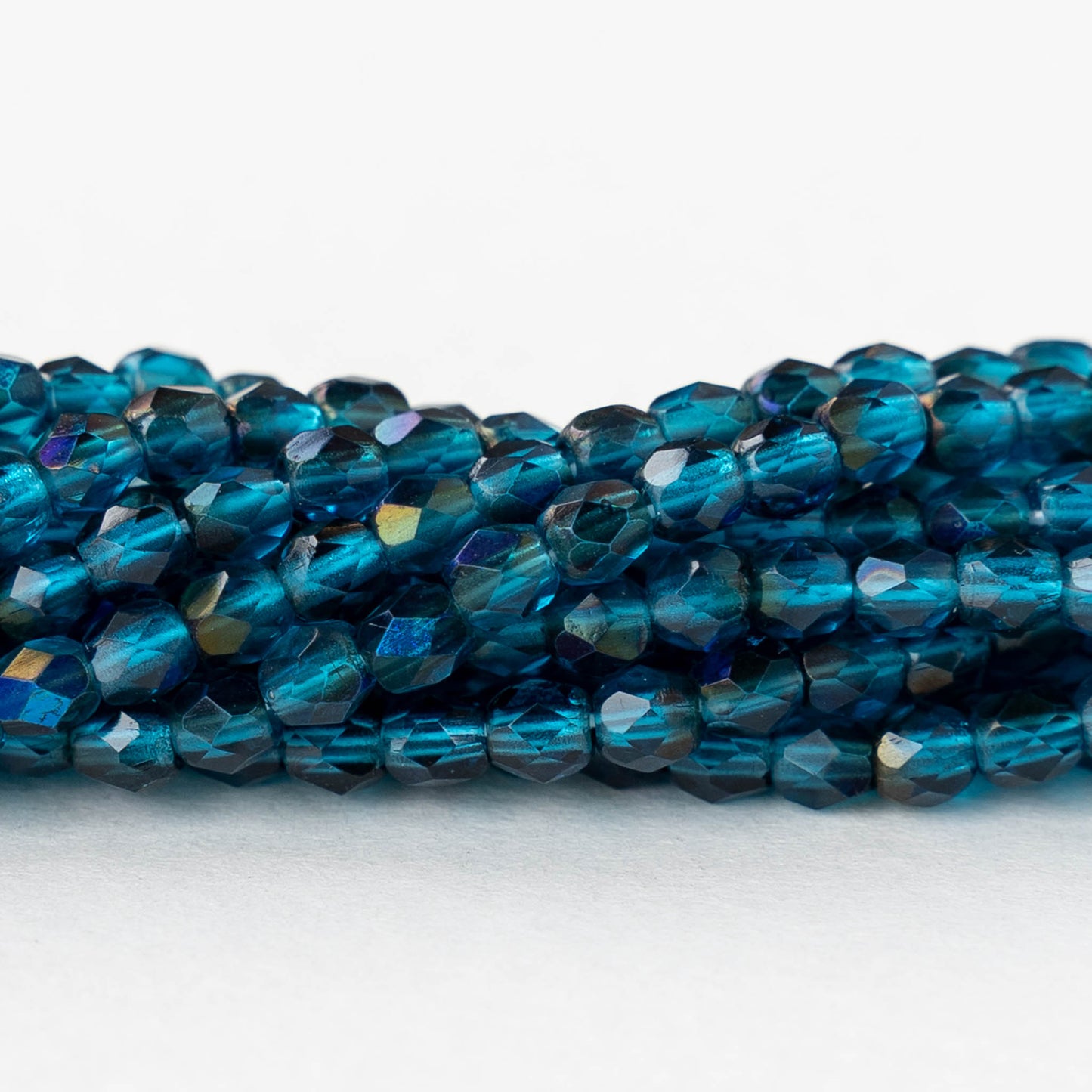 3mm Firepolished Round Beads - Teal Blue Rainbow - 50 Beads