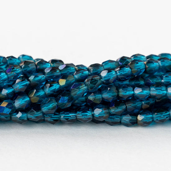 3mm Firepolished Round Beads - Teal Blue Rainbow - 50 Beads