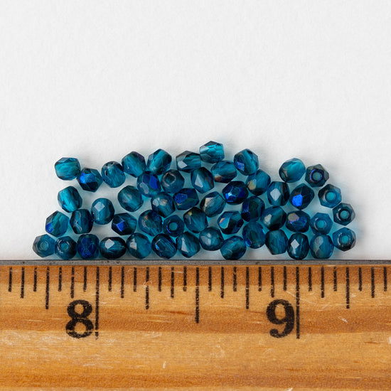 3mm Firepolished Round Beads - Teal Blue Rainbow - 50 Beads