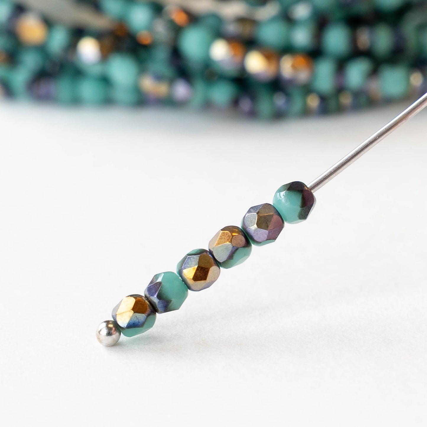 3mm Firepolished Round Beads - Turquoise Gold - 50 Beads